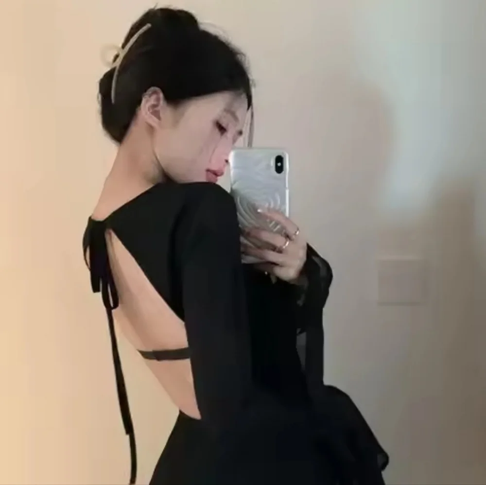 NWT Dolls Kill Black Backless Long Sleeve Carmen Mini Dress Size XL - Sexy Goth - Picture 5 of 15